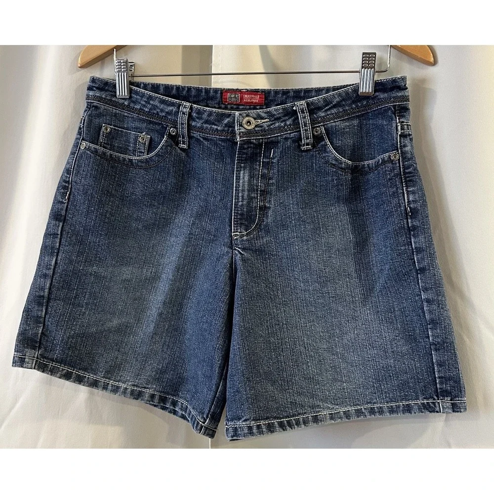 Vintage 90s Y2K‎ Faded Glory Stretch Med Wash Mid Rise Denim Shorts Size 8